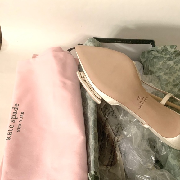 Kate Spade Marseille Ivory White Satin Bow Slingback Pumps Kitten Heel Shoes 8 - Picture 14 of 16